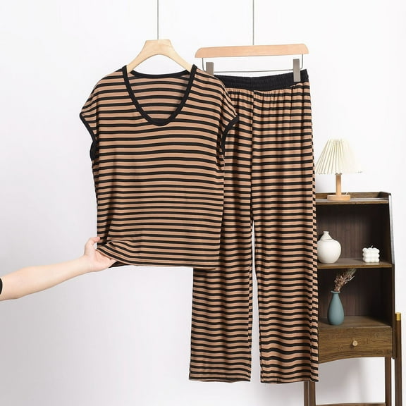Hfnxid Pajama Set for Women Women's Round Neck Sleeveless Loose T-shirt Loose Pants Home Wear Two-Piece Pajama Sets