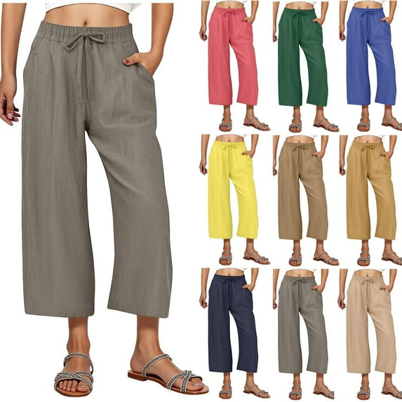 Hfnxid Pants for Women High Waisted Wide Leg Capri Pant Elastic Waist Casual Workout Trouser Summer Going Out Beach Vacation Capris Pants Blue XXL