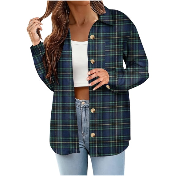 Hfnxid Plaid Button Down Shirt for Women Long Sleeve Lightweight Flannel Shirts Business Blouse Tops with Pocket