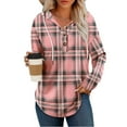 thumbnail image 1 of Hfnxid Plaid Shirts for Women Button Down V Neck Drawstring Pullover Hoodies Long Sleeve Flannel Shirt Tunic Blouse, 1 of 4