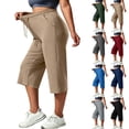 thumbnail image 1 of Hfnxid Plus Size Capris Pant for Womens Loose Fit Elastic Waist Workout Trousers Casual Athletic Cropped Trouser Green XXL, 1 of 10
