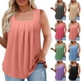thumbnail image 1 of Hfnxid Plus Size Tops for Women Pleated Square Neck Sleeveless Tops Curved Hem Flowy Shirt Loose Fit Lightweight Tank Top Black XXXXXL, 1 of 8