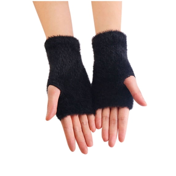 Hfnxid Plush Fingerless Gloves for Women Solid Fluffy Handless Mitts Soft Warm Cute Winter Arm Sleeves