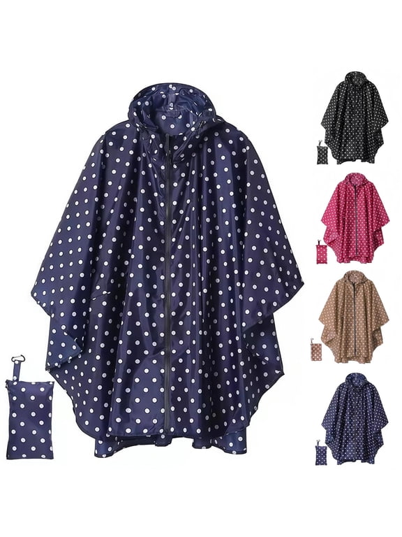 Hfnxid Rain Poncho for Adults,Waterproof Hooded Zipper Raincoat Lightweight Packable Poncho for Men and Women Blue Free Size
