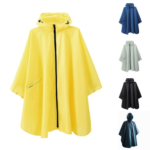 Hfnxid Rain Ponchos Adults Adjustable Hood Waterproof Rain Coats Zip Up Ripstop PU Poncho Blue Free Size