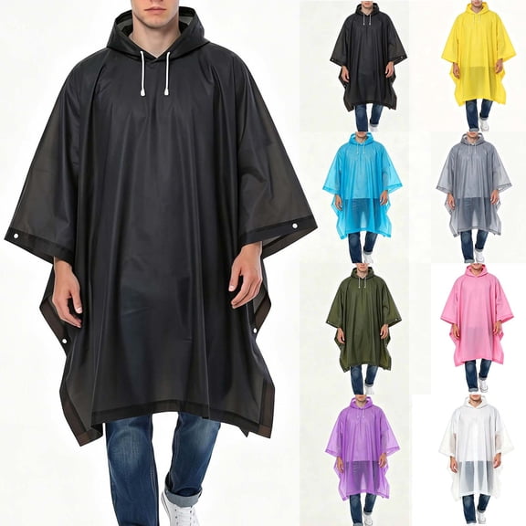 Hfnxid Rain Ponchos for Adult Frawstring Raincoats Hooded Rain Jackets for Men Women Purple Free Size