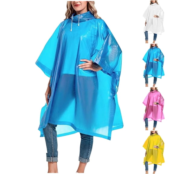 Hfnxid Rain Ponchos for Adults Pullover Raincoats Women Men Hood Drawstring Poncho Blue Free Size