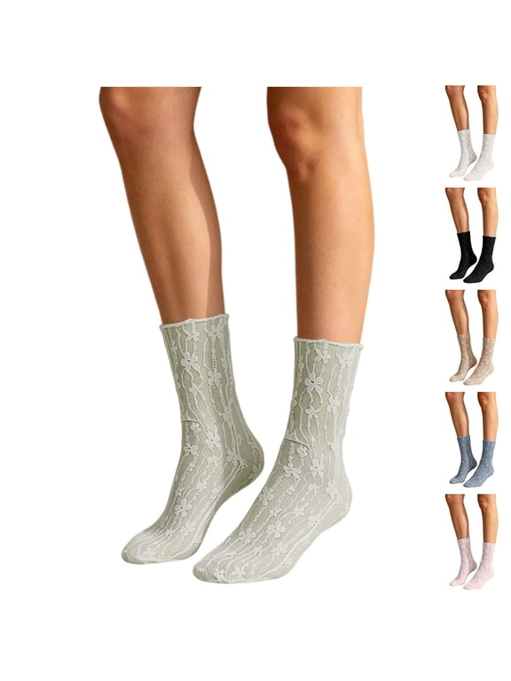 Hfnxid Socks for Women Lightweight Breathable Lace Sockings Comfy Soft Workout Sock Fashion Summer Fall Crew-sock White Free Size