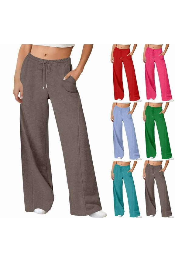 Hfnxid Straight Leg Pants For Women Elastic High Waist Wide Leg Pants Loose Fit Stretch Workout Trouser Lightweight Breathable Lounge Sweatpants with Pockets Light BlueXXL