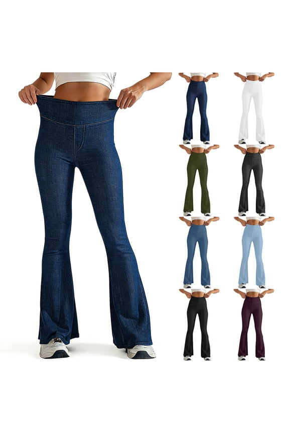 Hfnxid Stretchy Bell Bottom Jeans for Women Trendy Pull On Bootcut Flare Jean Leggings for Women with Pockets