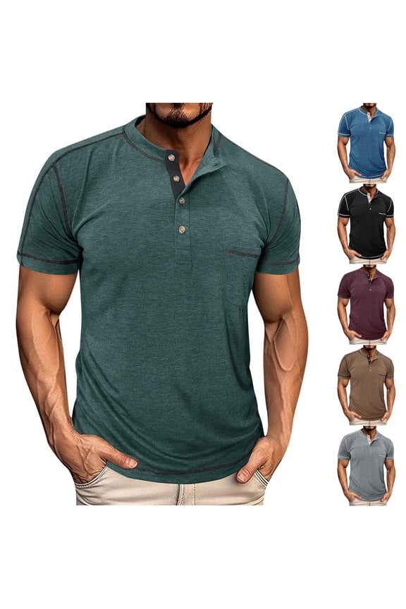 Hfnxid Summer Shirts for Men Casual Skinny Short Sleeve Shirt Solid Button Collar Business Top Slim Fit Stretchy Going Out Placket Top Black M