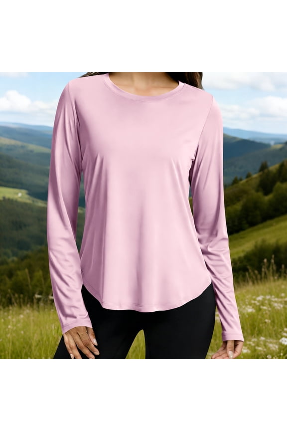Hfnxid Sun Shirts for Womens UPF 50+ Stretch Long Sleeve Shirt UV Protection Lightweight Workout Shirt Summer Quick Dry Sport Hiking Tops Pink L