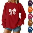 thumbnail image 1 of Hfnxid Sweatshirt for Women Bow Graphic Long Sleeve Shirt Casual Comfy Crewneck Blouse Fashion Lightweight Going Out Pullover Tops Purple XL, 1 of 6