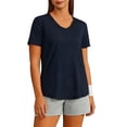 thumbnail image 1 of Hfnxid Tops for Women V Neck Short Sleeve Shirt Stretch Moisture Wicking Workout Blouse Casual Solid Color Gym Athletic Shirts Navy L, 1 of 4