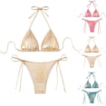 thumbnail image 1 of Hfnxid Two Piece Womens Swimsuit Metallic String Bikini Set Triangle Halter Bathing Suit Summer Going Out Vacation Swimsuit Blue S, 1 of 5