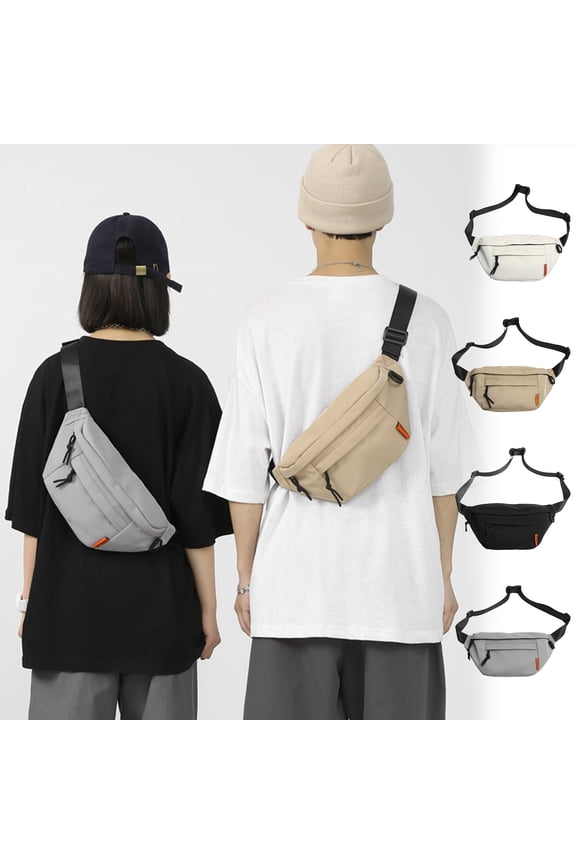 Unisex Crossbody Pack Bag with Zipper Pockets,Hands-Free Fanny Pack with Adjustable Strap Storage Bag for Walking,Travel,Sports,Hiking