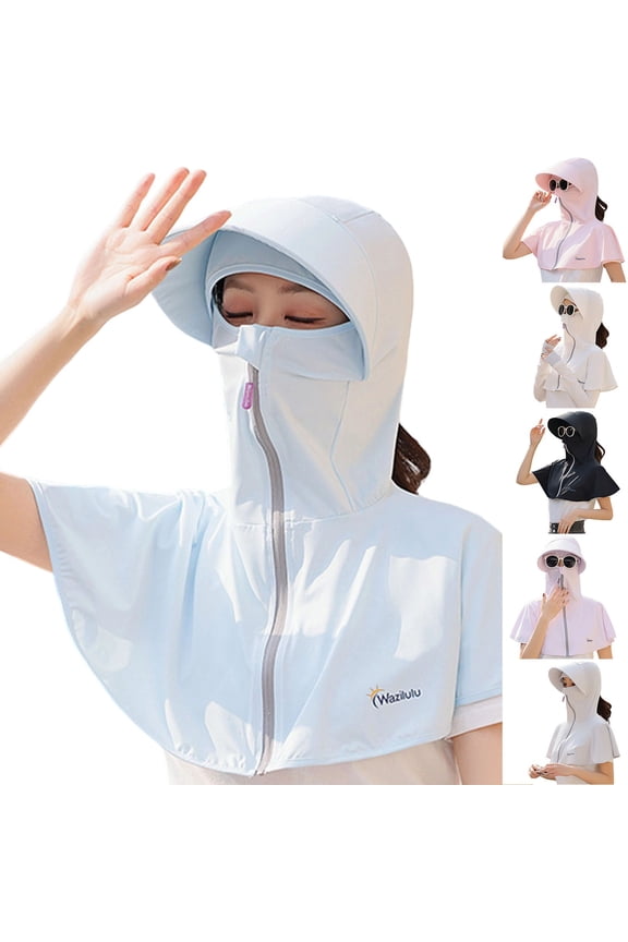 Unisex Summer Solid-Color Breathable Full-Face Sun Hood with Zipper, UPF Neck-to-Scalp Protection Mask with Face Opening, Cool Mesh Ventilated All-Over Shade Cover