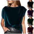 thumbnail image 1 of Hfnxid Velvet Tops for Women Solid Cap Sleeve Top Loose Fit Tunics Crew Neck Blouse Fashion Lightweight Office Party Blouses Wine XXL, 1 of 9