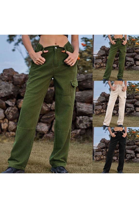 Hfnxid Wide Leg Cargo Pants for Women Casual High Waist TrouserLoose Fit Breathable Trousers Going Out Hiking Travel Trouser With Pockets Army Green S
