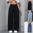 thumbnail image 1 of Hfnxid Wide Leg Jeans for Women High Waisted Solid Color Denim Pants Loose Fit Casual Breathable Jeans Summer Trendy Straight Leg Pant Dark Blue XS, 1 of 10