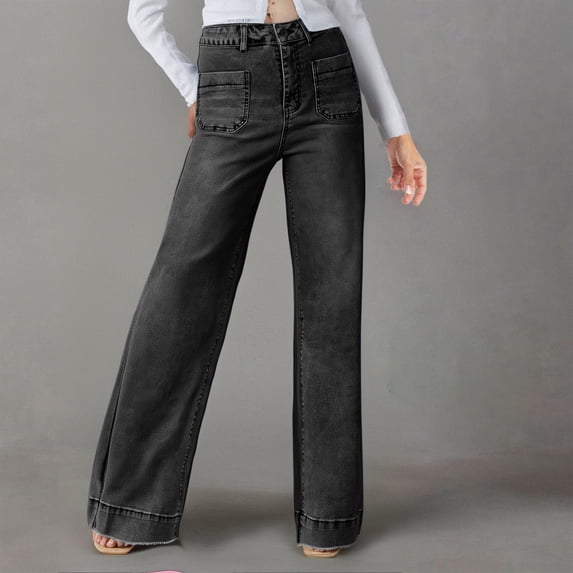 Hfnxid Wide Leg Jeans for Women High Waisted Stretch Denim Pants Comfy Breathable Work Jeans Summer Trendy Casual Vacation Trousers Black XXL