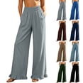 thumbnail image 1 of Hfnxid Wide Leg Pants for Women Ruffle Hem High Waisted Palazzo Pant Loose Fit Casual Trousers Flowy Vacation Trouser Coffee M, 1 of 7