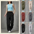 thumbnail image 1 of Hfnxid Wide Leg Pants for Womens Elastic Waist Cargo Pant Breathable Hiking Trousers Casual Y2K Baggy Trouser with Pockets Army Green M, 1 of 7
