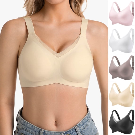 Hfnxid Wireless Jelly Bras for Women V Mesh No Underwire Seamless Bralettes Push Up Full Coverage Everyday Bra