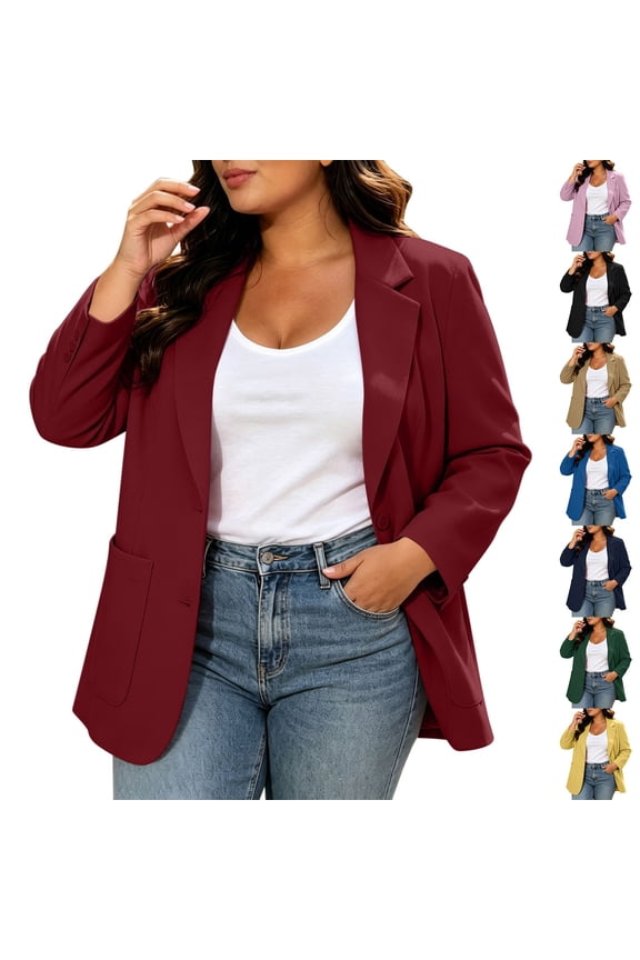 Hfnxid Women Blazers Plus Size Loose Business Casual Jackets Dressy Collar Open Front Cardigans Fall Solid Color Office Work Blazer Green XL
