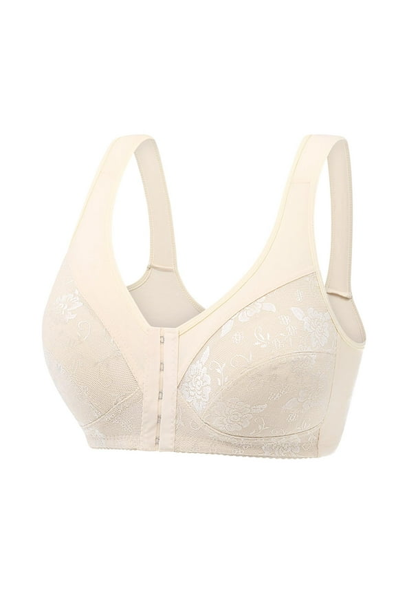 Women Bras Under $ 5.00,Women's Plus Size Bra,Casual Sexy Lace Front Button Shaping Cup Shoulder Strap Underwire Bra Plus Size Extra-Elastic Wirefree