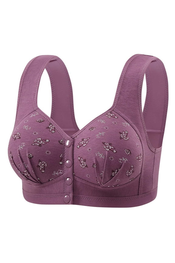 Women Bras Under $ 5.00,Women's Non Steel Ring Style Printed Gathered Middle Button Breathable Underwear Daily Bra