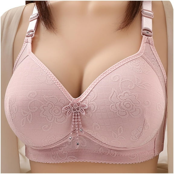 Hfnxid Women Bras Under $ 5.00,Women's Non Steel Ring Style Printed Gathered Middle Button Breathable Underwear Daily Bra