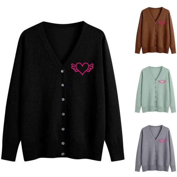 Hfnxid Women Cardigan Sweaters Lightweight Long Sleeve Open Front Cardigans Embroidered Knit Sweater Button Up V Nek Coat Green M