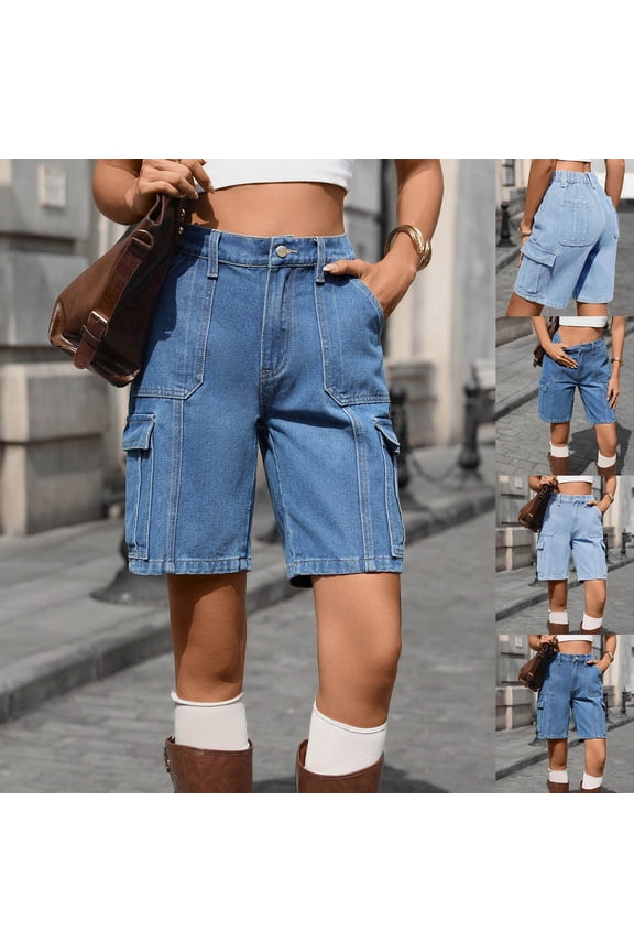 Hfnxid Women Cargo Capri Pants Lightweight High Waisted Capris Jean Pant Stretchy Loose Fit Denim Pant Summer Casual Outdoor Vacation Trouser Blue S