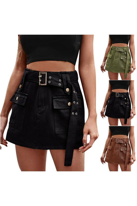 Hfnxid Women Cargo Short Fashion Loose Fit High Waist Jeans Lightweight Lounge Denim Skirt with Pocket Holiday Low Waist Streetwear Skirts Brown XL