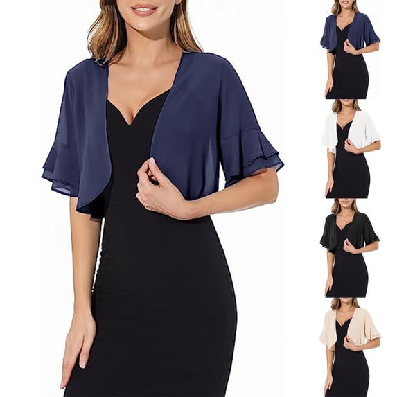 Hfnxid Women Chiffon Shrug 3/4 Sleeve Bolero Cardigan Open Front Shawls Short Sleeve Cover Up Bolero for Evening Dresses