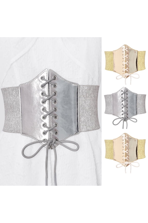 Hfnxid Women Corset Waist Belt Lace-up Court Style Bustiers Tummy Control Tied Corsets Belts Party Going Out Waists Trainer Gold Free Size
