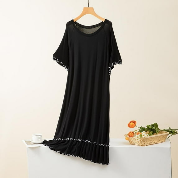 Hfnxid Women Night Shirt Pajamas Women's Round Neck Solid Color Drawstring Loose And Comfortable Sleeveless Mid Length Nightgown Skirt