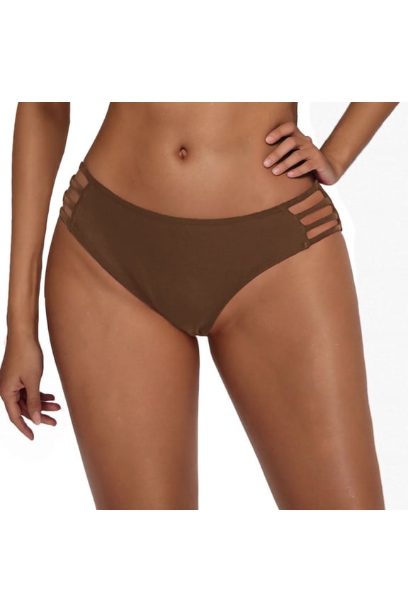 Women Strappy Bikini Bottoms Full Coverage Bathing Suit Swim Low Rise Cutout Swimsuit Bottom
