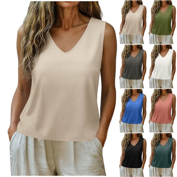 Hfnxid Women Tank Top Summer V Neck Shirt Casual Tunic Sleeveless Shirt Business Dressy Blouse Vacation Going Out Tops Army Green M