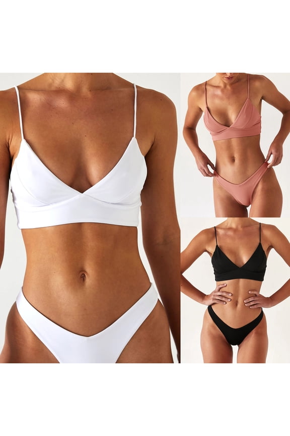 Hfnxid Women Two Piece Bikini Set High Cut Lightweight Swimsuit Fashion Solid Triangle Bathing Suit Summer Vacaton Beach Swimwear Pink M