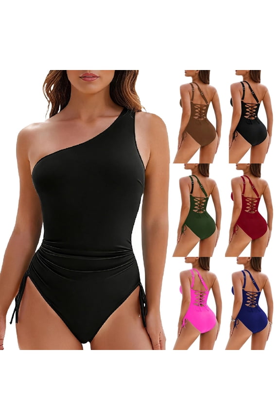 Hfnxid Women's 1 Piece Swimsuits One Shoulder Swimming Tank Top Lightwight Backless Bathing Suits Summer Going Out Vacation Swimwear Hot Pink S