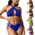 thumbnail image 1 of Hfnxid Women's 2 Piece Bikini Set Spaghetti Strap Swimwear Criss Cross Halter Bathing Suit Fashion Cutout Swimwear for Summer Green L, 1 of 8