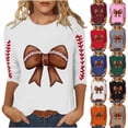 thumbnail image 1 of Hfnxid Women's 3/4 Sleeve Shirts Funny Football Game Day Print Tops Crew Neck Lightweight Tunic Tops Fashion Casual Streetwear Blouse Black M, 1 of 7
