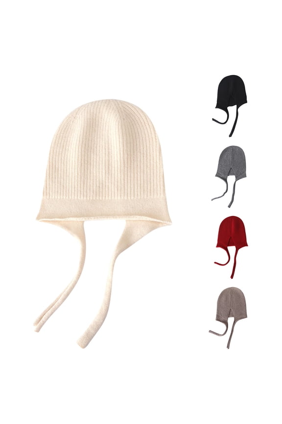 Women's Autumn Winter Sweet Korean-Style Ear-Flap Knit Hat, Soft Wool-Blend Cozy Beanie with Shopping-Friendly Design, Warm Cuffed Skull Cap for Daily Wear
