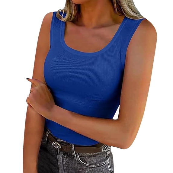 Hfnxid Women's Camisole Ribbed Knit Square Neck Tank Top Trendy Slim Fit Sleeveless Shirt Casual Going Out Tops