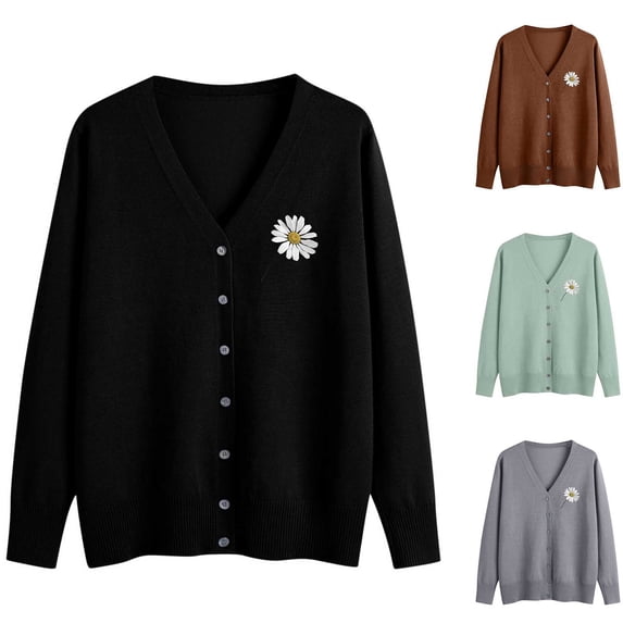 Hfnxid Women's Cardigan Sweaters Lightweight Button Down Sweater Loose Fit Long Sleeve V Neck Cardigans Fashion Casual Clothing Brown XXL