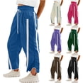 thumbnail image 1 of Hfnxid Women's Cargo Wide Leg Pants Fashion Color Block Wide Leg Pant Casual Elastic Waisted Drawstring Trouser Loose Fit Trendy Y2K Track Trouser Red L, 1 of 10