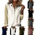 thumbnail image 1 of Hfnxid Women's Corduroy Tops Button Down Long Sleeve Shirts Casual Comfy Color Block Business Blouse Dressy Casual Breathable Blouses Gray L, 1 of 6