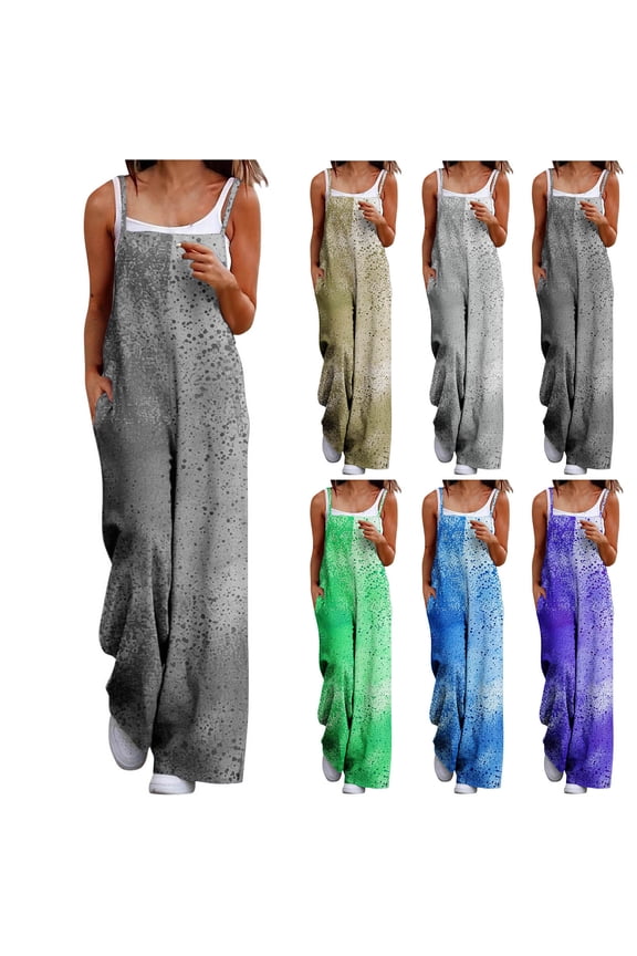 Hfnxid Women's Jumpsuit Casual Wide Leg One Piece Overalls with Adjustable Straps Summer Loose Fit Bib Outfits With Pockets za-Gray XL